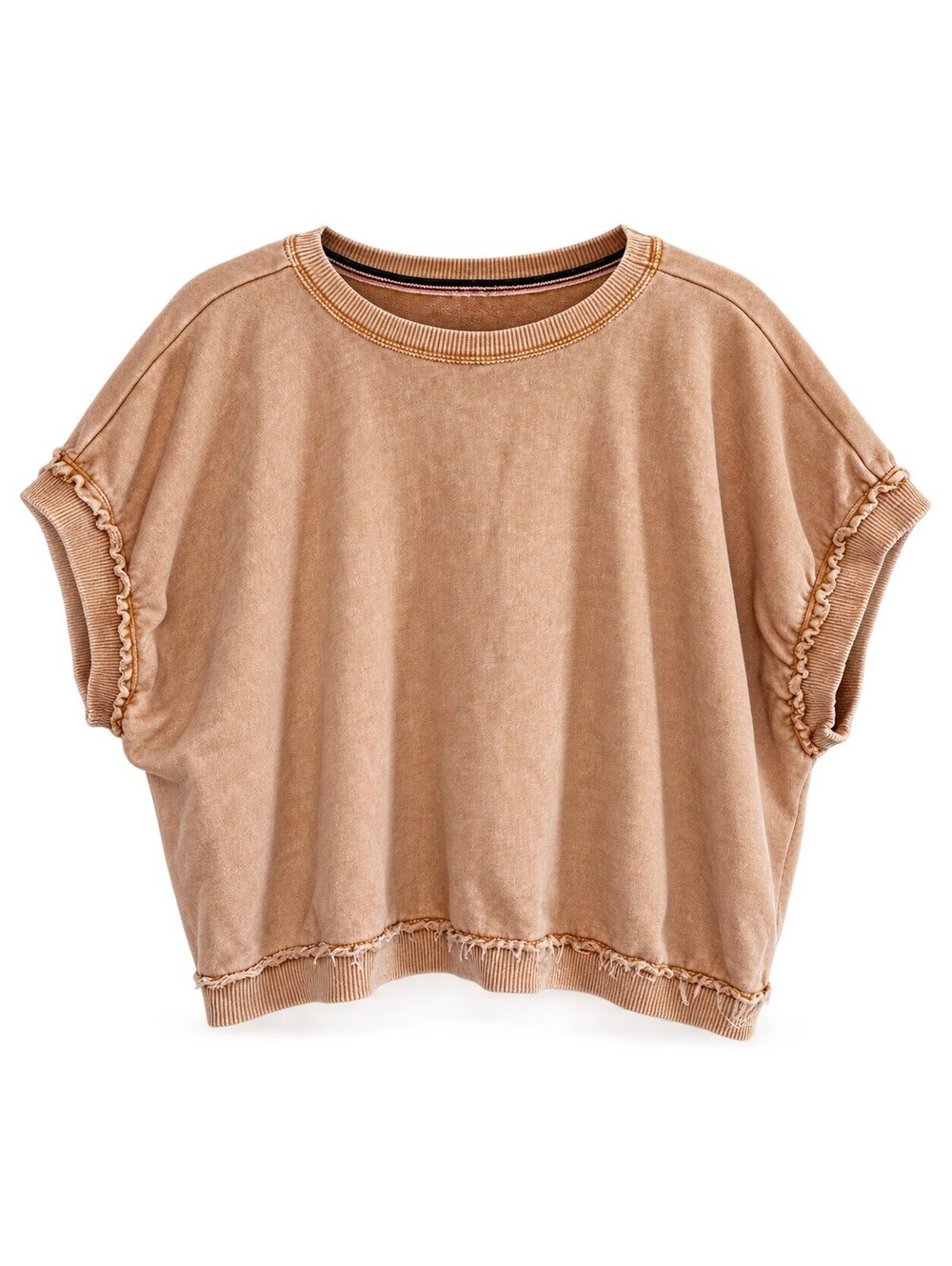 Pilcro Anthropologie XS Tan Short Sleeve Cropped Sweatshirt Raw Edge Boho